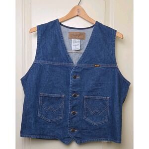 Vintage Wrangler Western Dark Wash Denim Vest Mens L Cowboy Ranch Trucker Jacket